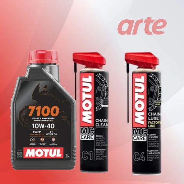 Motul C4 + C1 400 ml + 7100 10W-40 4T Motor Yağı 1 Litre | %100 Sentetik 3’lü Bakım Seti |