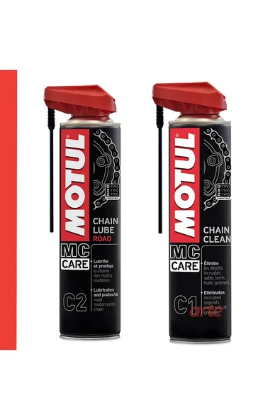 Motul C1 + C2 Motosiklet Zincir Temizleme ve Yağlama Seti | 2 x 400 ml | O-Ring & X-Ring Uyumlu