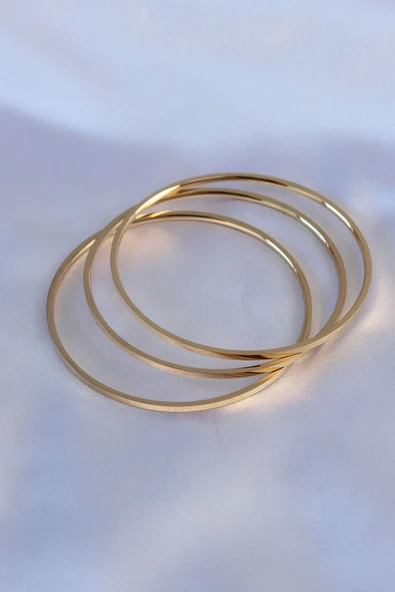316L Çelik Gold Renk 3'lü Ajda Model Kadın 60 mm Bilezik ürün görseli 1