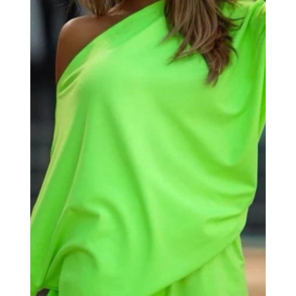 Lucky Life Kadın Kayık Yaka Salaş Iki Iplik Bluz Ve şort Ikili Takım