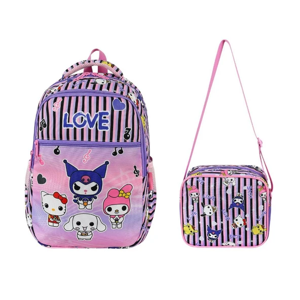 İlkokul Çantası Kuromi 2'li Set 40*30 Cm Beslenme Çantası Ortopedik Sırt Çantası Kız Çocuk - 10