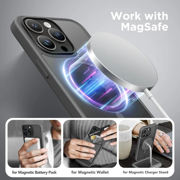 iPhone 14 Pro Max Uyumlu Kamera Korumalı Magsafe Wireless Şarj Özellikli Mat Silikon Kılıf - 9