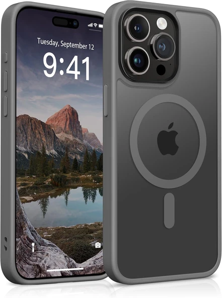 iPhone 14 Pro Max Uyumlu Kamera Korumalı Magsafe Wireless Şarj Özellikli Mat Silikon Kılıf - 8