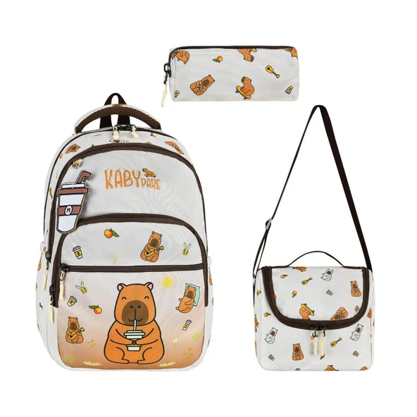 Unisex İlkokul Çantası Caby Para 3'lü Set 40*30 Cm Beslenme Çantası Kalem Kutusu Ortopedik KabyPare ürün görseli 1
