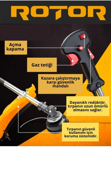 Benzinli tırpan ROTOR BC520A Benzinli Ot Çalı Çim Biçme Makinası Yan Tırpan - Resim 3