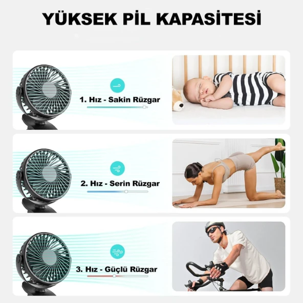 Periboia Masaüstü Şarjlı Klipsli Portatif Fan - 2