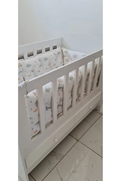 80x140 Beşik Uyumlu 4 Parça Beşik Kenar Koruma Takımı – %100 Pamuk – Yıkanabilir - 3