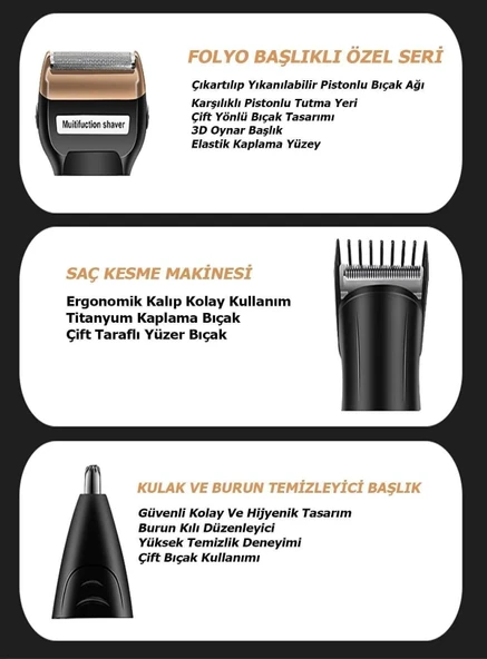 ASTRA RD-6360 - 3 Başlıklı Özel Seri Titanyum Pro Edition Saç Sakal Burun Kılı Alma Tıraş Makinesi - 2