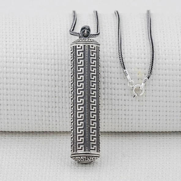 Silindir Tasarımlı 925 Ayar Gümüş Cevşen Muska Kabı Kolye Büyük Boy - 2