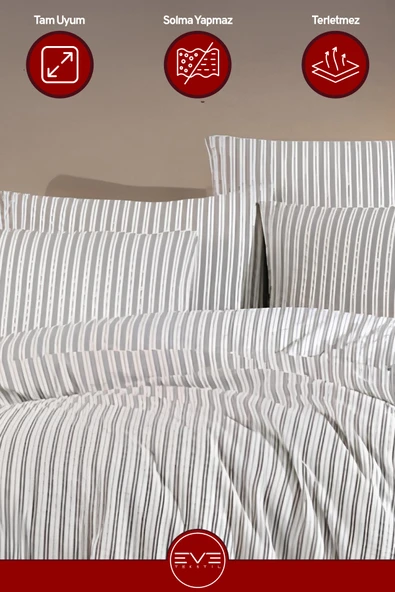 Saten Çizgili Çift Kişilik Lüks Nevresim Takımı Set 200x200 Cm - 8