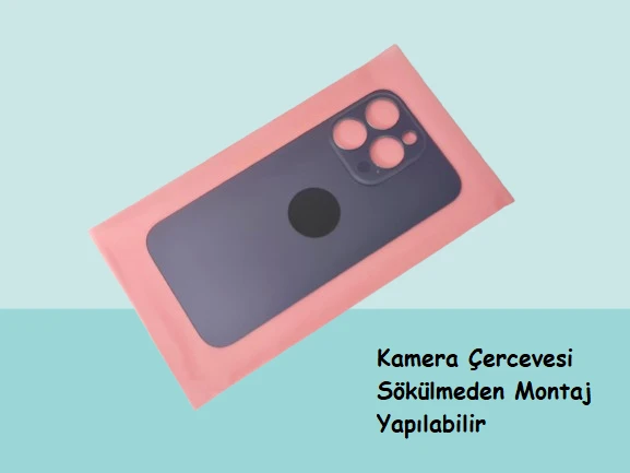 Tkgz - iPhone 14 PRO Arka Pil Batarya Kapağı - Cam kapak Geniş Lens Deliği - MAVİ ürün görseli