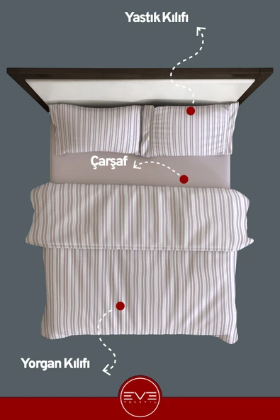 Saten Çizgili Çift Kişilik Lüks Nevresim Takımı Set 200x200 Cm - 12