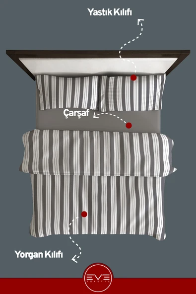 Saten Çizgili Çift Kişilik Lüks Nevresim Takımı Set 200x200 Cm - 2