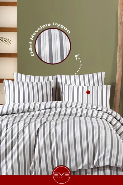 Saten Çizgili Çift Kişilik Lüks Nevresim Takımı Set 200x200 Cm - 4