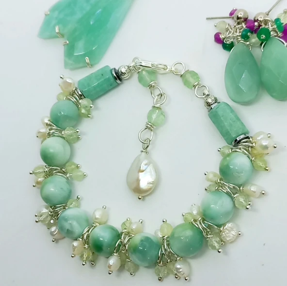 2294 Larimar doğal İnci Prinayt Ametist el yapımı bileklik - 1