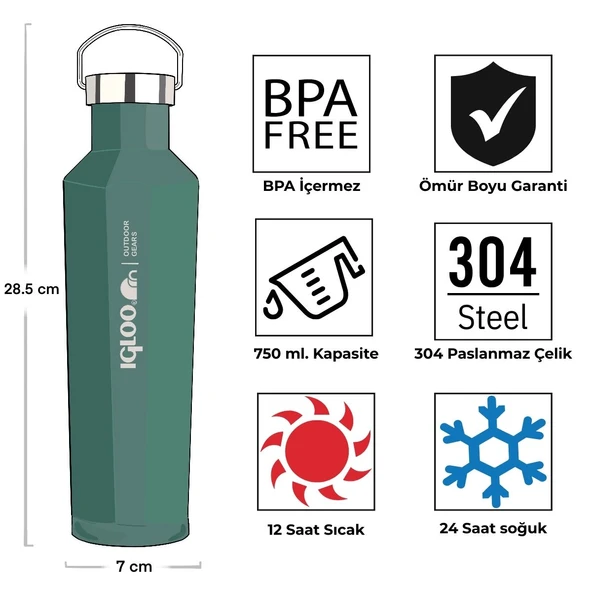 Igloo Pentagon Termos 750ml-YEŞİL - 5