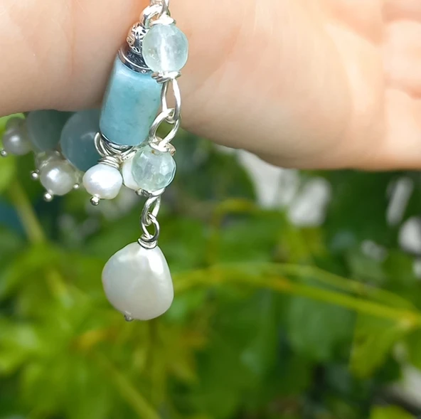 2294 Larimar doğal İnci Prinayt Ametist el yapımı bileklik - 7