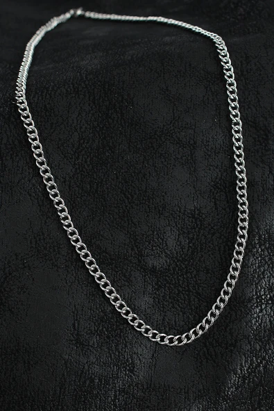 316L Çelik Klasik Oval Zincir Model Gümüş Renk Erkek Kolye - TJ-ERK1390