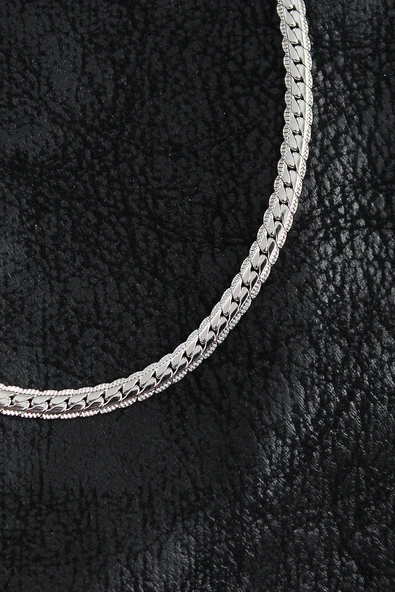 316L Çelik İşlemeli Ezme Zincir Model Gümüş Renk Erkek Kolye - TJ-ERK1386 - 2