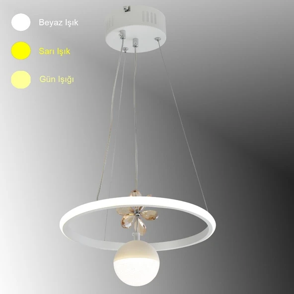 TT037-YUV-BY TT Aydınlatma Yuvarlak Model Mat Beyaz Tek Toplu 3 Renk Led Avize ürün görseli 1