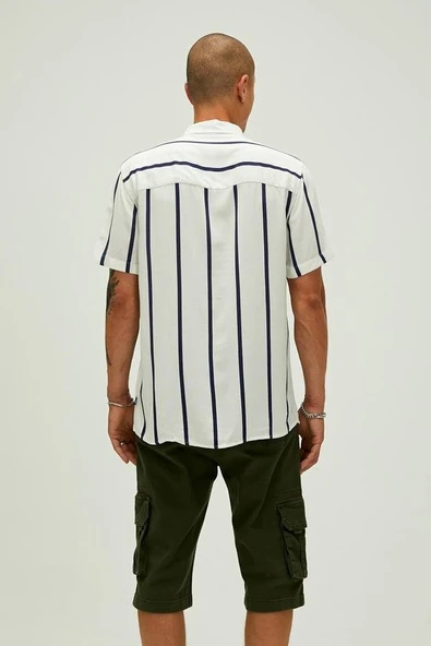 Bad Bear Sergio Shirt 21.01.30.015B Beyaz Kısa Kollu Çizgili Erkek Gömlek - 3