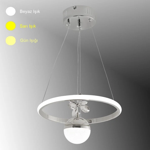 TT037-YUV-KR TT Aydınlatma Halka Model Krom Kaplama Tek Toplu 3 Renk Led Avize ürün görseli 1