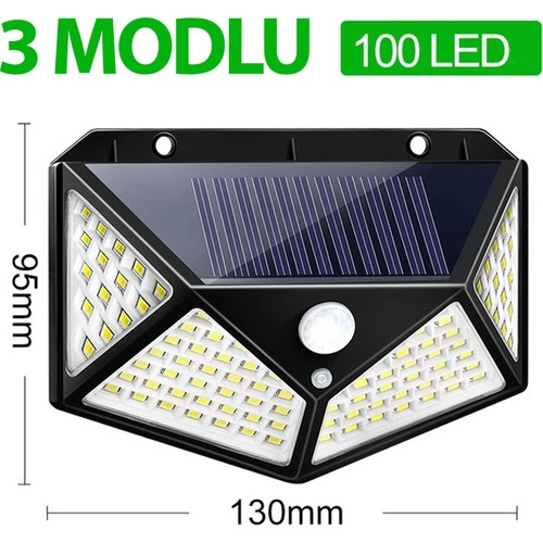 100 LED Solar Güneş Enerjili Hareket Sensörlü Bahçe Garaj Ev Aydınlatma Lambası - 2