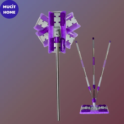 Mucit Home Paspas Ve Mop Mor Mandallı / Kıskaçlı istediğin Bezi  Tak Yer Duvar Cam Silme Mopu