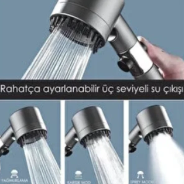 Mucit Home  3 Fonksiyonlu Start Stop Tuşlu Filtreli Basınçlı Masaj Etkili Duş Başlığı - 2