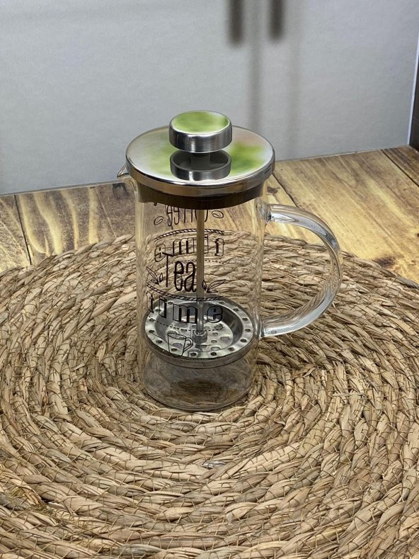 Hometarz French Press Cam Çay Kahve Bitki Demliği 600 ml Gümüş