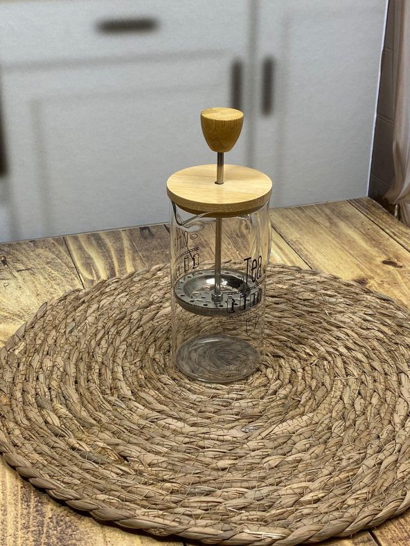 Hometarz French Press Cam Çay Kahve Bitki Demliği 350 ml Bambu - 3