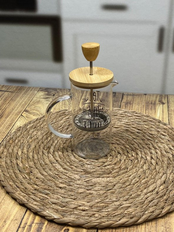 Hometarz French Press Cam Çay Kahve Bitki Demliği 350 ml Bambu - 4