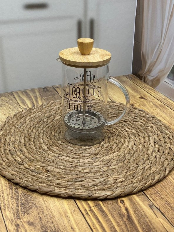 Hometarz French Press Cam Çay Kahve Bitki Demliği 600 ml Bambu