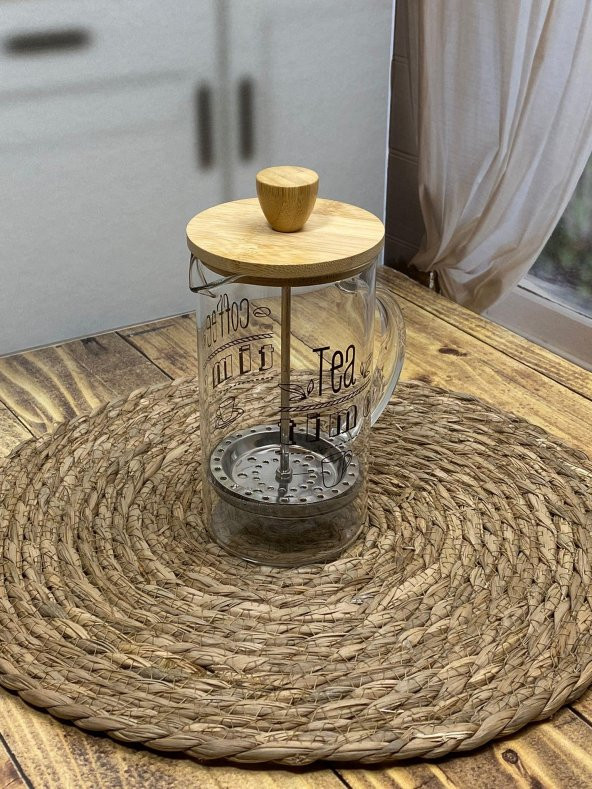 Hometarz French Press Cam Çay Kahve Bitki Demliği 600 ml Bambu - 2