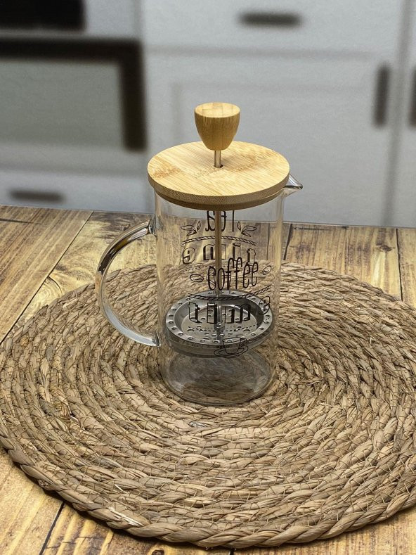 Hometarz French Press Cam Çay Kahve Bitki Demliği 600 ml Bambu - 3