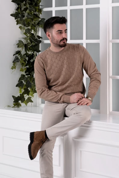 SAN&FA SIFIR YAKA DESENLİ REGULAR FİT ERKEK TRİKO KAZAK - 2