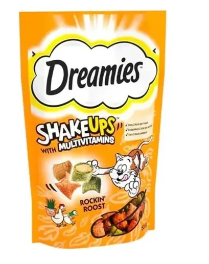 Dreamies Shake Ups Rockin Roost Kümes Ürünlü Tavuklu ve Ördekli 55 gr 6’lı Kedi Ödül Maması