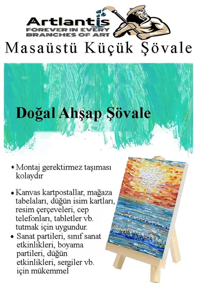 Mini Şövale 15x15 cm Tuval 3 ml Akrilik Boya 6 Renk ve Fırça 4 Adet 15x15 Mini Tuval Masaüstü Küçük Şövale Boyama Seti - 7