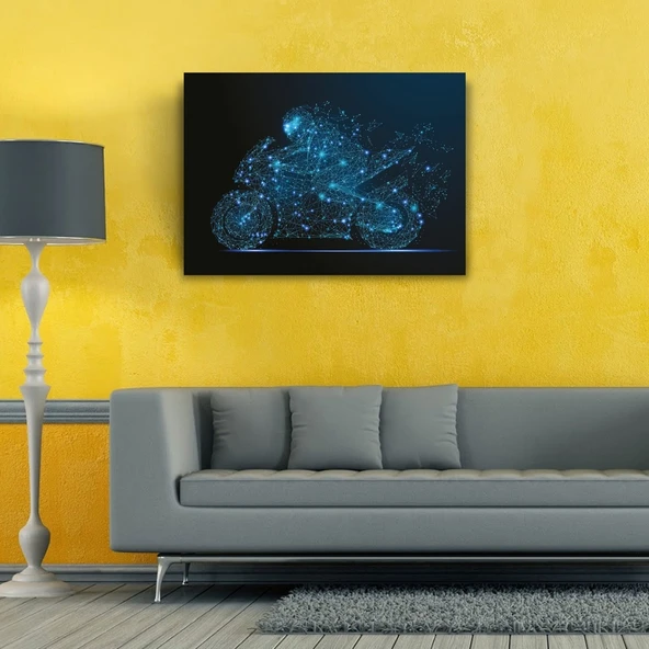 Siyah ve Mavi Tonlarda Spor Motosiklet Kanvas Tablo 50 x 70 - 2