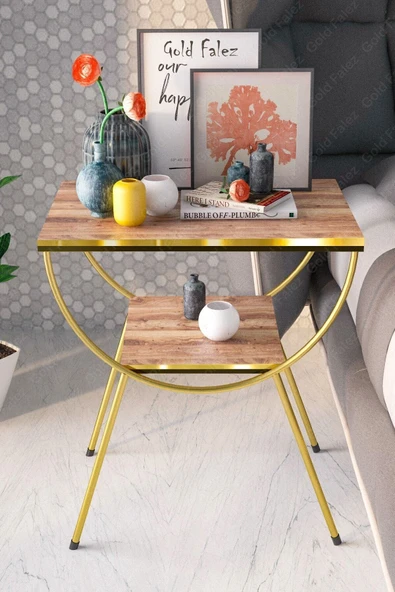 Yan Sehpa Komodin Metal Ayak Çift Gold Ceviz ürün görseli 1