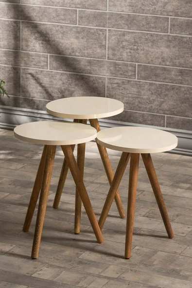 Zigon Sehpa Ve Orta Sehpa Kr Torna Krem Set 3008 - 2