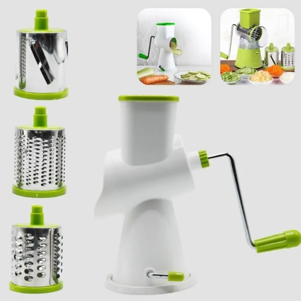 Mucit Home  Çevirme Kollu Sebze Doğrayıcı Rende- 3 Çelik Bıçaklı Sebze Dilimleyici Ve Rende Makinesi
