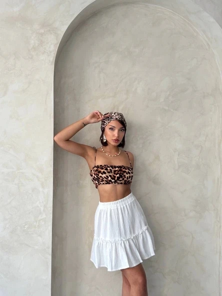 Çingene keten etek beyaz s24808 - 4