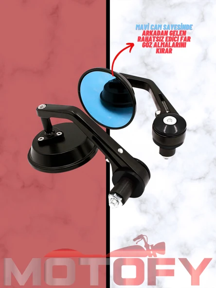 MAVİ CAMLI YUVARLAK MOTOSİKLET GİDON AYNASI TAKIMI ALÜMİNYUM ürün görseli