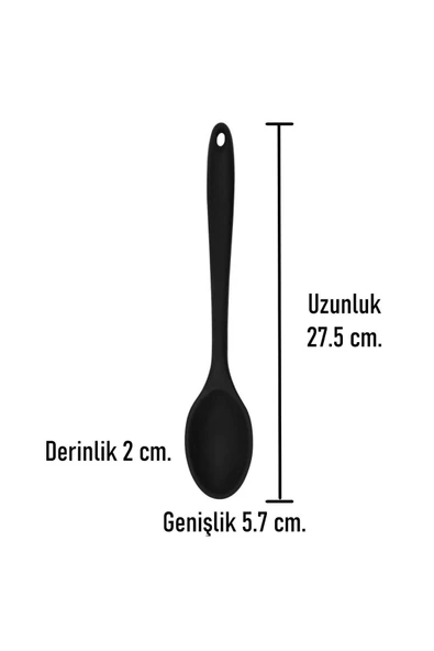 Burcummm 2 Li Silikon Uzun Karıştırma Kaşığı Seti Siyah - 2