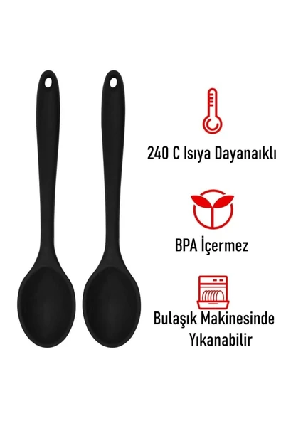 Burcummm 2 Li Silikon Uzun Karıştırma Kaşığı Seti Siyah