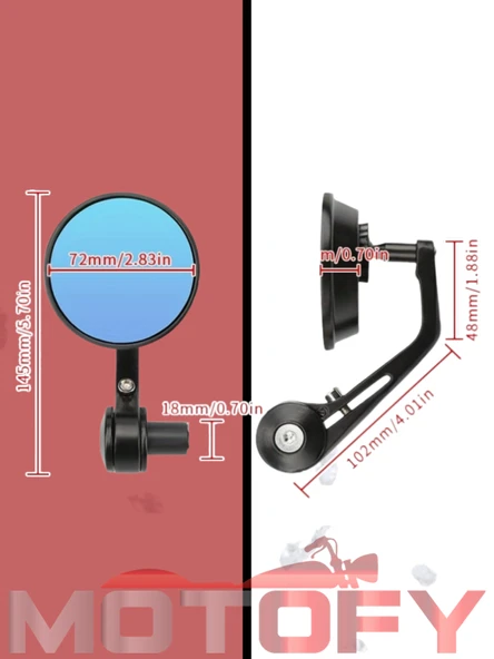 MAVİ CAMLI YUVARLAK MOTOSİKLET GİDON AYNASI TAKIMI ALÜMİNYUM - Resim 3