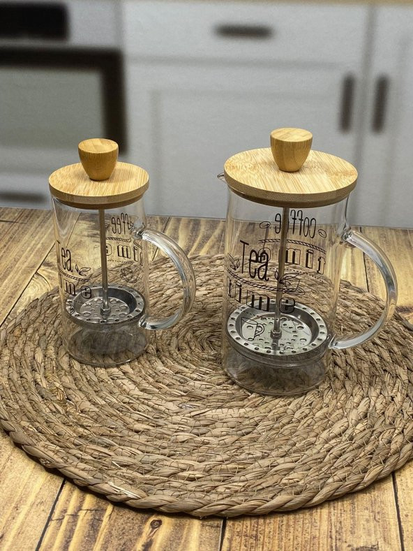 Hometarz French Press Kahve Bitki Demliği 2 li Bambulu 650 350 ml - 3