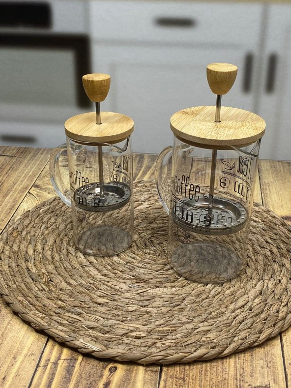 Hometarz French Press Kahve Bitki Demliği 2 li Bambulu 650 350 ml - 4
