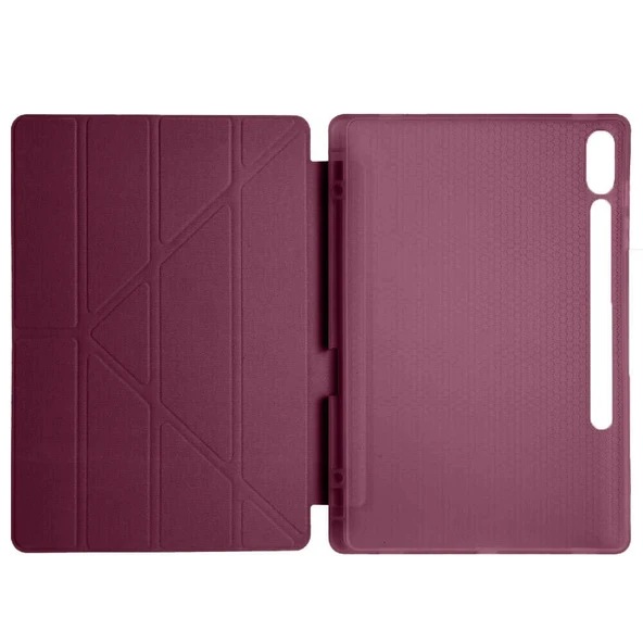 Samsung Galaxy Tab S9 Fe Plus X610 12.4 İnç Katlanabilir Kalemlikli Standlı Akıllı Kılıf  Mürdüm - Resim 3